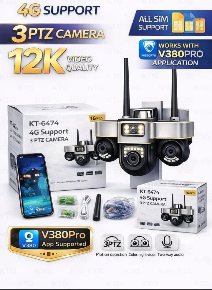 Bluelex 4G PTZ Dual Lens Outdoor Security Camera | 12K Ultra HD, 4G SIM Supported, 360° Pan Tilt, Night Vision & V380 Pro App